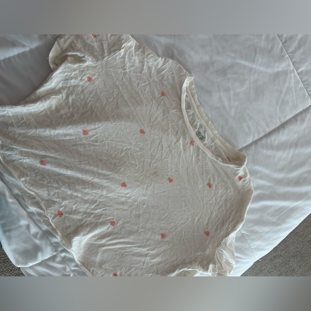 White with Pink Hearts Short Sleeve Crop Top